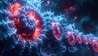 © Buka - Abstract digital artwork of a swirling, bioluminescent organism with fiery red and icy blue textures