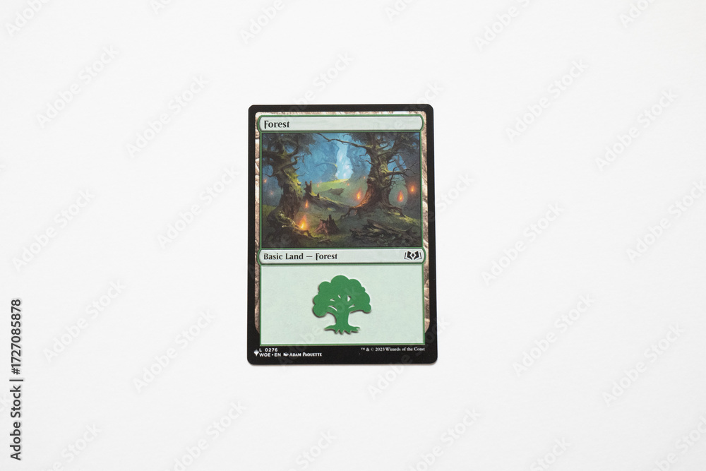 Bradford, UK Sep 26 2025 – Basic land forest card from the Magic The ...