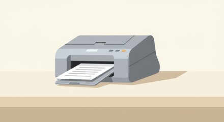 Printer with paper on desk simple office equipment illustration