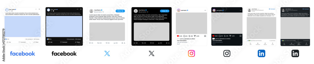 Vector illustration of social media desktop apps: Facebook, X (formerly ...