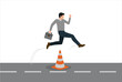 © adehtuk - Overcoming business obstacles, overcoming work problems, smart brave businessman runs around and jumps over traffic pole obstacles. icon vector template design element
