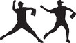 © MD - Two baseball pitchers in mid pitch silhouette against white background