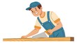 © Jolie - Male Carpenter Cutting Wooden Board Illustration