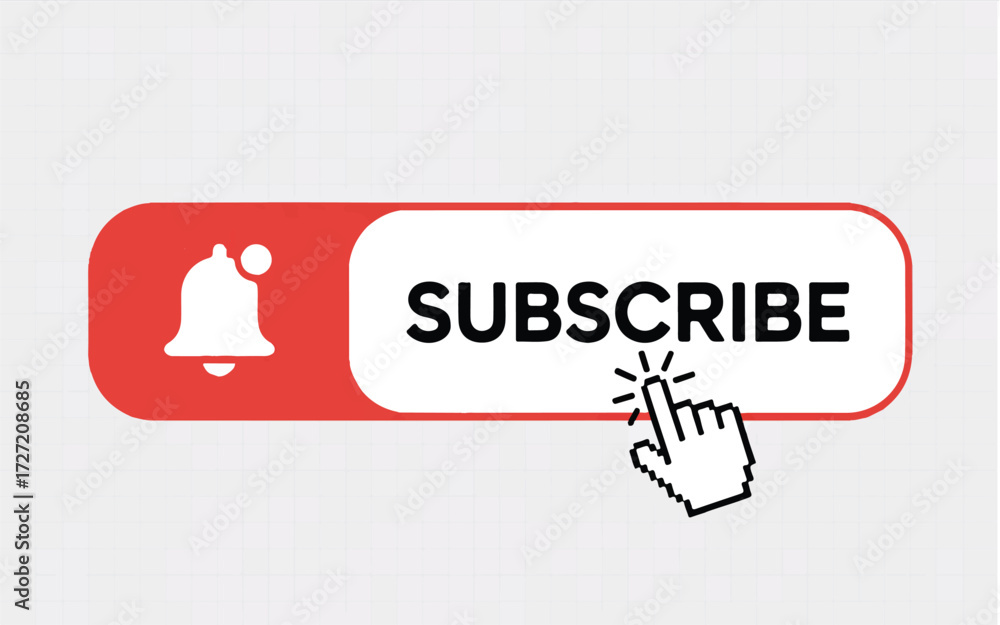 Red Subscribe Button with Notification Bell Icon and Pixel Cursor ...