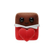 © Kevin - Cute chocolate bar character with heart wrapper smiles sweetly on white surface, expressing love and sweetness for valentine's day treat.