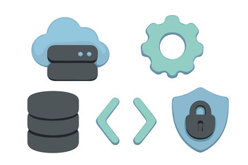Wall Mural - Contemporary digital symbols for cloud computing, data storage, security, settings, and programming applications