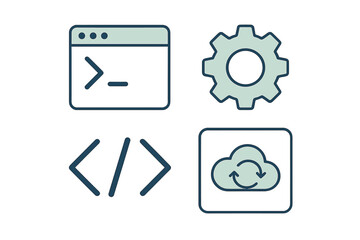 Wall Mural - Icons representing coding, development, and cloud computing in a modern design