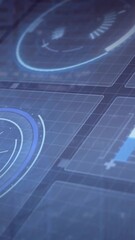 Wall Mural - Digital data charts and graphs animation over blue grid background