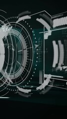 Wall Mural - Round scanner and digital interface with data processing against screens with mathematical equations