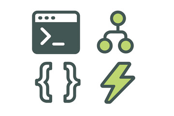 Wall Mural - Symbols of coding and software development represented through simple modern icons in various colors