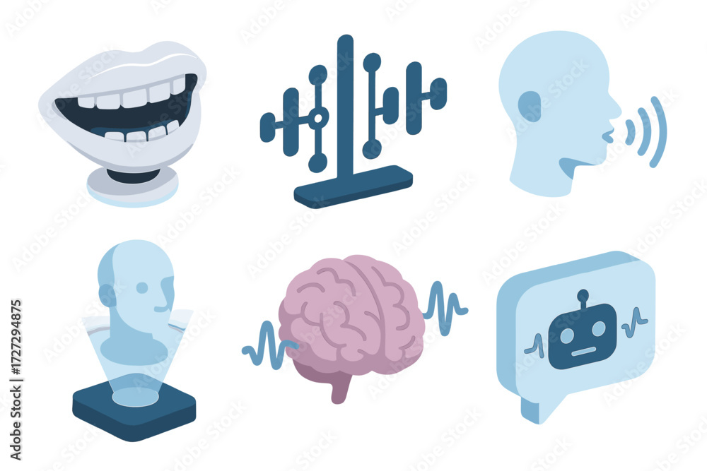 AI Voice Technology Icons. AI Voice set icons in modern isometric flat ...