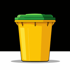 Wall Mural - Yellow Garbage Bin with Green Lid on Black Background