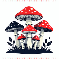 Wall Mural - Whimsical Mushroom Cluster in Forest Floor with Grasses