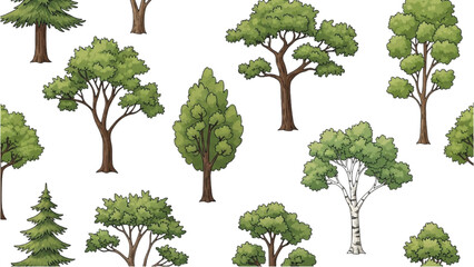 Wall Mural - Architectural Tree Line Drawings – Minimal CAD Side View Forest Section Outline Set for Landscape Design AI EPS PNG JPEG.
