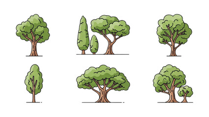 Wall Mural - Architectural Tree Line Drawings – Minimal CAD Side View Forest Section Outline Set for Landscape Design AI EPS PNG JPEG.
