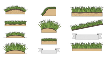 Wall Mural - Grass Line CAD Vector Set – Minimal Ground Cover Section for Architectural Elevation and Landscape Design AI EPS PNG JPEG

