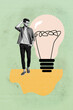 © deagreez - Sketch pop image sketch vertical collage of happy businessman businesswoman stand light bulb idea finding illumination power