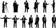 © Monjurul Creatives - Business professionals in silhouette, presenting, speaking, communicating, and networking in corporate settings, ideal for marketing, training, leadership, and public speaking visuals