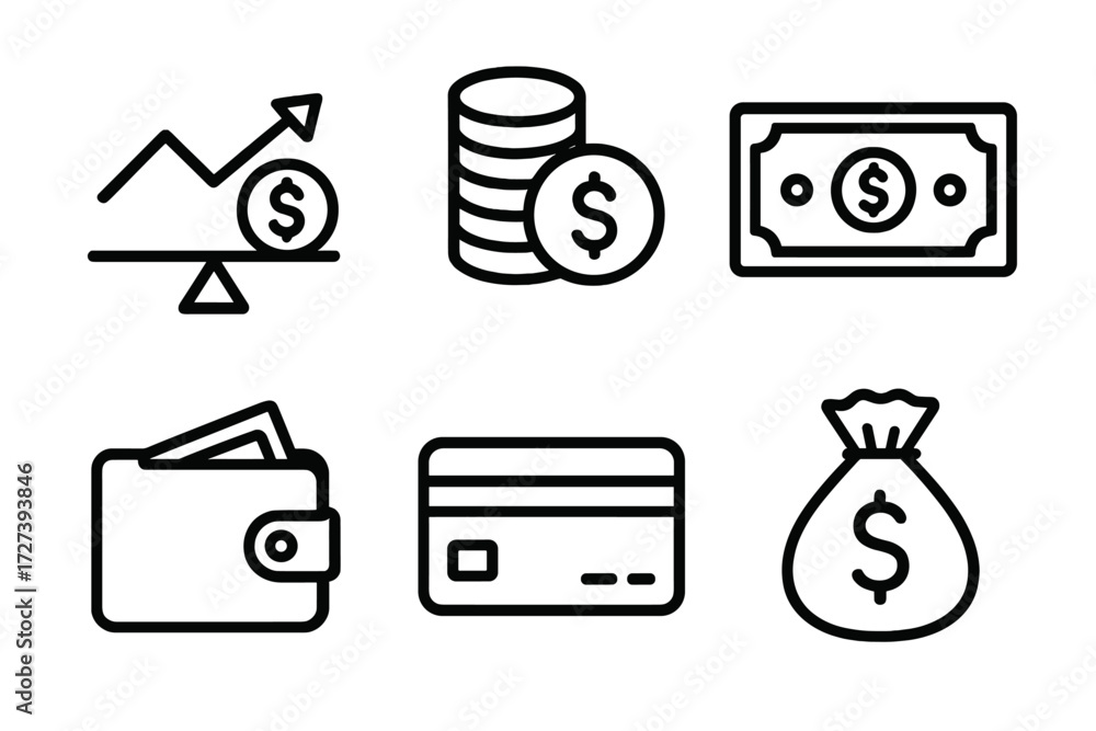 Financial Icons Collection. Finance balance icons in outline style ...
