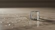 © Asma - 'Crystal Purity: Single Ice Cube Melting on a Luxurious Beige Marble Surface with Water Droplets'