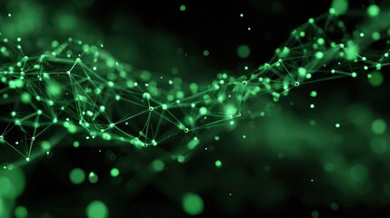 Wall Mural - Glowing Green Plexus Network Background with Toned Effects