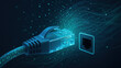 © ANNetz_PK - Lan port smart tv data flow illustration showing ethernet connector approaching wall socket glowing network light blue futuristic atmosphere digital motion