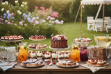 the delicious sweet desserts and drinks in an outdoor party setting, enhance the festive feel. 