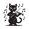 © Creative Design IT - Black cat silhouette playing violin surrounded by musical notes, isolated on white background technology background
