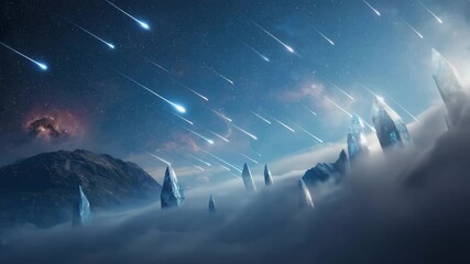 Wall Mural - A meteor shower seen from the surface of a nearby planet