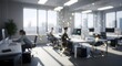 © sea sae - Bright Modern Office Space with Employees Working at Desks.