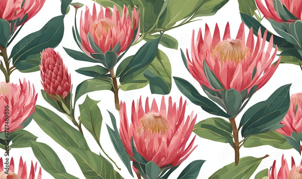 An illustration of a red Protea flowers, a powerful symbol of courage ...