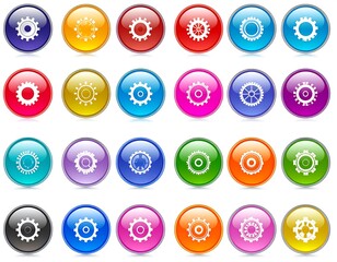 Colorful gear icons on glossy buttons