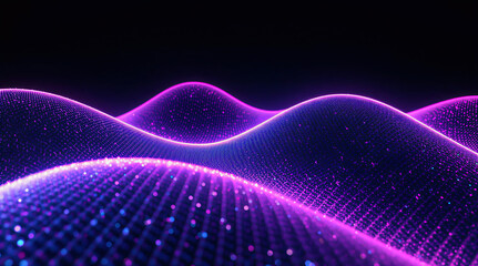 Wavy Digital Particle Mesh Landscape with Neon Purple Glow