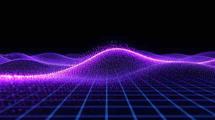 Wavy Digital Particle Mesh Landscape with Neon Purple Glow