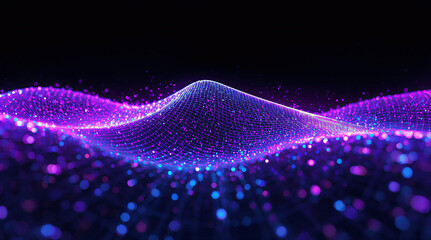 Wavy Digital Particle Mesh Landscape with Neon Purple Glow