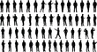 © Miss - Silhouette people collection, standing walking figures, human posture poses, male female crowd, business casual group, vector illustration, body language, design element