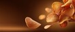 © EchoFrame - Crispy Potato Chips Falling in Brown Gradient Background, Close-up Studio Shot of Golden Fried Snack Food, Delicious and Addictive