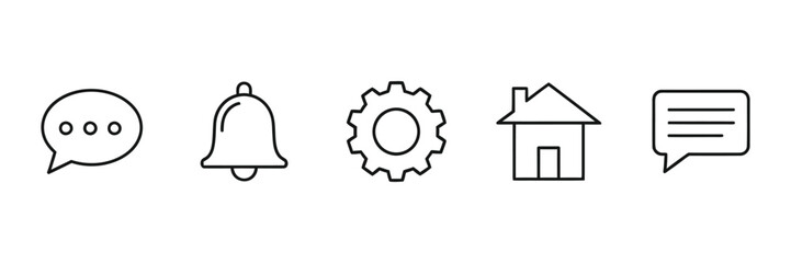 Sleek line art icons for app interface design notifications settings and navigation perfect for modern website vector design enhancing user experience with clean minimalist style