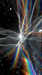 Wall Mural - spinning cosmic vortex of liquid light particles, swirling iridescent nebula gas, prism beam shooting through the center, refracted rainbow spectrum, fluid energy explosion, glowing plasma whirlpool.