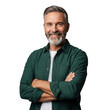© Tawhidbd - Smiling middle aged man with grey beard wearing green shirt arms crossed isolated on transparent background