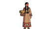 © Ilma - Native American Woman in Traditional Dress Holding Basket of Produce.
