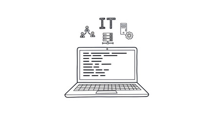 Open Laptop with IT Related Icons Displayed Above.
