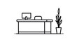 © Maryati - Minimalist office desk with computer and potted plant.