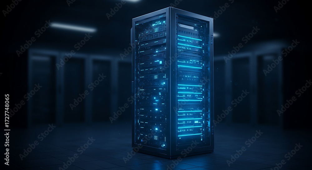 Server Rack Environment This powerful image showcases a modern server rack standing prominently ...