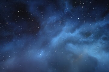 Wall Mural - Experience the beauty of a nebula and countless stars in the night sky over a vast cosmic landscape filled with deep blue hues and shimmering light