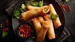© Miroslav - Crispy and delicious spring rolls served on a plate with a spicy sauce. The rolls are golden brown and the image shows a culinary delight