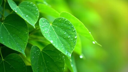 Wall Mural - extreme close-up of vibrant green leaves swaying gently in the breeze with a shallow depth of field 