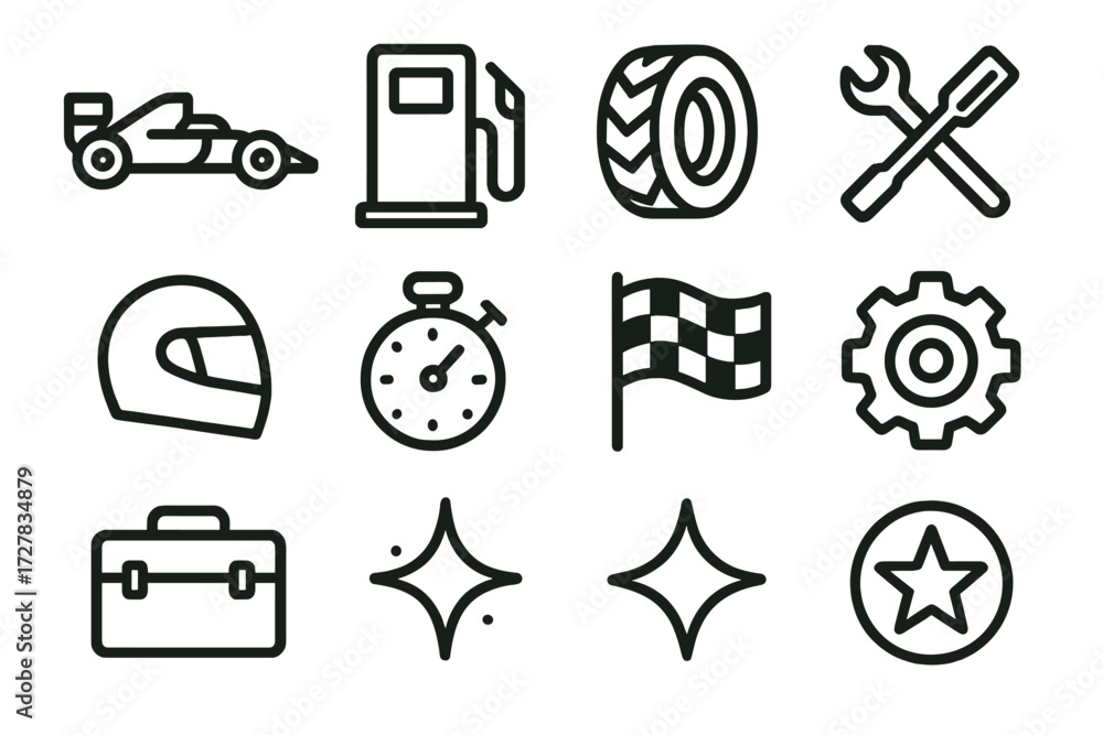 Praca wektorowa bez tantiem: Pit Stop Icons. Basic pit stop icons in ...