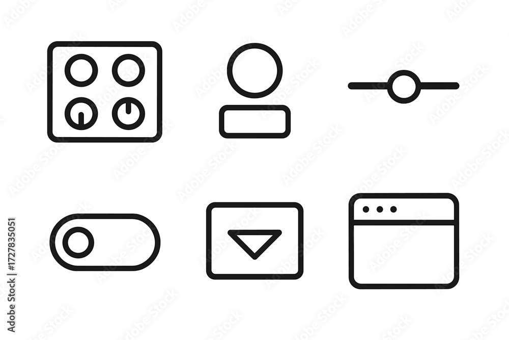 UI Elements Icons. UI elements icons in outline style: control panel ...