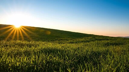 Wall Mural - Dynamic timelapse of long shadows sweeping across a grassy hill as the sun moves through the sky sunlight, passage of time, scenic
